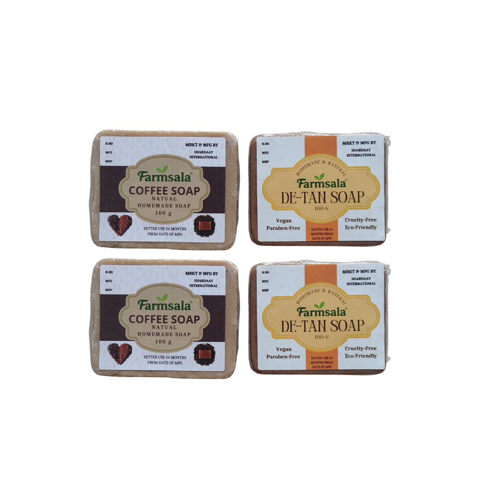 Farmsala Coffee & De-Tan Soap Combo | Exfoliating & Brightening Care | 4 Soap Pack
