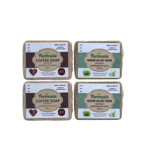 Farmsala Coffee & Neem Aloe Vera Soap Combo | Refreshing & Herbal Care | 4 Soap Pack