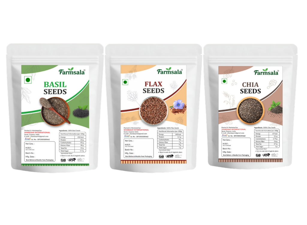 Basil, Flax & Chia Seeds Combo | Omega-3, Protein & Fiber Rich 3-in-1 Superfood | 600g